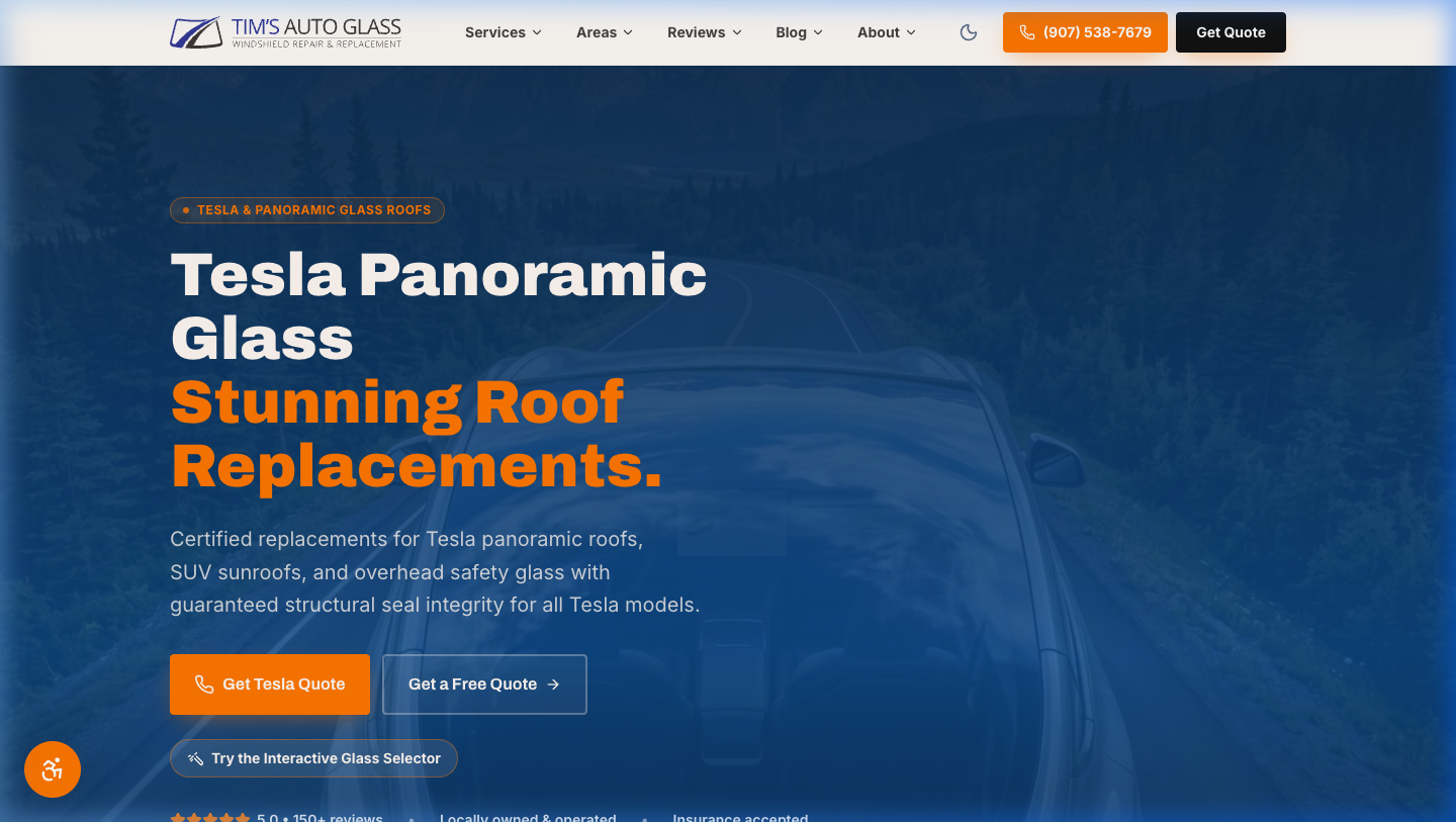 Tim's Auto Glass - Automotive Services Alaska Web Design